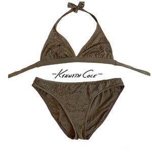 Kenneth Cole Brown laser cutout bikini size large